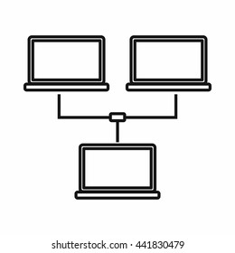 Exchange of data between computers icon in outline style isolated on white background