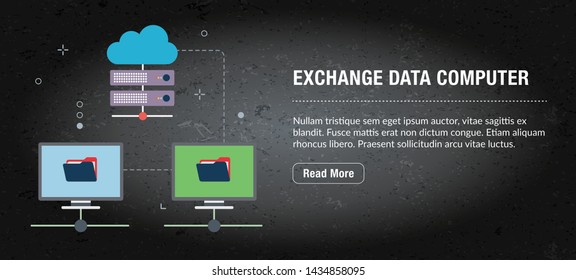 Exchange data computer, banner internet with icons in vector. Web banner template for website, banner internet for mobile design and social media app.Business and communication layout with icons.