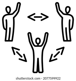 Exchange of data, opinions between people. Teamwork, cooperation. Search in available visibility. Vector icon, outline, isolated. Editable stroke.