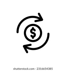 Exchange dollar coin single round money transfer line icon, arrow financial usd dollar mark outline flat design pictogram, infographic interface elements for app logo web button ui ux isolated on