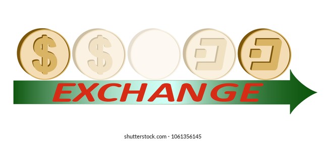exchange dollar to dash coin ,design concept , dollar  and dash coins under green arrow with word exchange ,icon and simbol currensy design on a white background