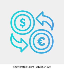 Icono de dólar y euro en el estilo de gradiente sobre la moneda, uso para presentación de aplicaciones móviles del sitio web