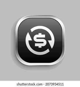 exchange dollar fill icon design. Glossy Button style rounded rectangle isolated on gray background. Vector illustration