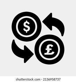 Exchange dollar and pound sterling icon in solid style about currency, use for website mobile app presentation