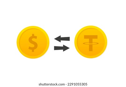 Exchange dollar for Tether icon on a white isolated background. Blockchain technologies, bitcoins, altcoins, finance, digital money market, cryptocurrency coins. Vector illustration