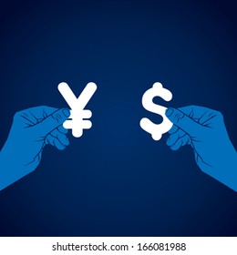 exchange dollar and yen currency vector