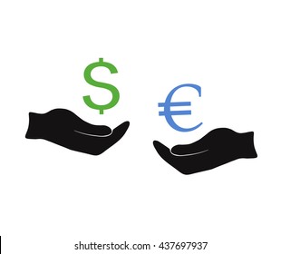Exchange dollars to euro money in hands. Concept.