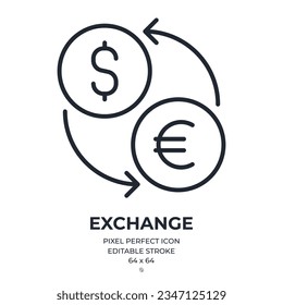 Exchange editable stroke outline icon isolated on white background flat vector illustration. Pixel perfect. 64 x 64.