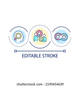 Exchange experience with colleagues loop concept icon. Project work together abstract idea thin line illustration. Creating startup plan. Isolated outline drawing. Editable stroke. Arial font used