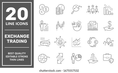 Exchange and finance trading. Icons set of business finance online trading outline concept. Editable Stroke. EPS 10