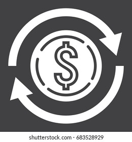 Exchange glyph icon, business and finance, dollar sign vector graphics, a solid pattern on a black background, eps 10.