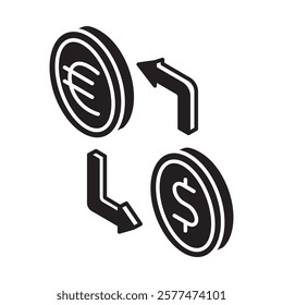 Exchange glyph isometric 3D. use for modern concept, print, UI, UX kit, web and app development. Vector EPS 10, related to education, business, finance, investment.
