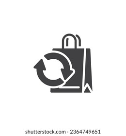 Exchange of goods vector icon. Shopping bag with arrows filled flat sign for mobile concept and web design. Easy returns glyph icon. Symbol, logo illustration. Vector graphics