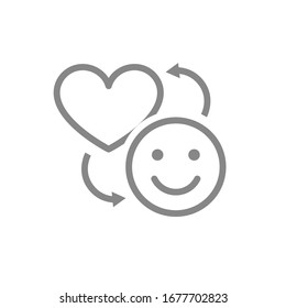 Exchange a happiness for a love line icon. Happy face and heart, social network activity, like symbol