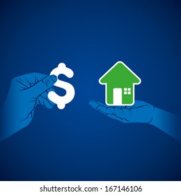 exchange home and money concept , purchase or sell  home concept vector