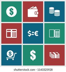 Exchange icon. collection of 9 exchange filled icons such as dollar, money, wallet. editable exchange icons for web and mobile.