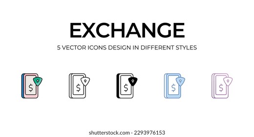 Diseño de iconos de Exchange en estilo Cinco con barra modificable. Línea, Sólido, Línea plana, Color de tono Duo y Línea de degradado de color. Adecuado para diseño de páginas Web, aplicaciones móviles, UI, UX y GUI.