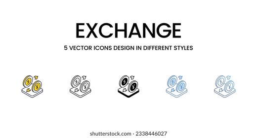 Diseño de iconos de Exchange en estilo Cinco con barra modificable. Línea, Sólido, Línea plana, Color de tono Duo y Línea de degradado de color. Adecuado para diseño de páginas Web, aplicaciones móviles, UI, UX y GUI.