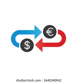 Exchange icon, dollar and euro currency transfer. banking business concept. Stock Vector illustration isolated on white background.