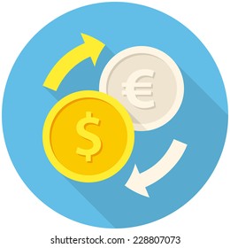 Exchange icon (flat design with long shadows)