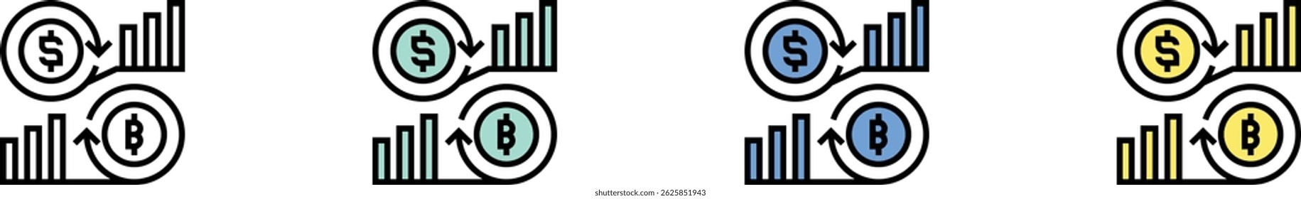 exchange icon. Outline, Green, Blue and Yellow Style Design Isolated On White Background