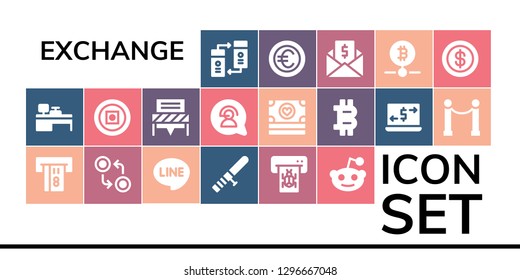  exchange icon set. 19 filled exchange icons. Simple modern icons about  - Transfer, Cash machine, Atm, Currency, Line, Baton, Reddit, Money, Communication, Bitcoin, Money transfer