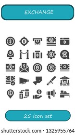 exchange icon set. 25 filled exchange icons.  Simple modern icons about  - Coin, Bitcoin, Atm, Money, Line, Communication, Payment method, Baton, Bank, Transfer, Cash machine
