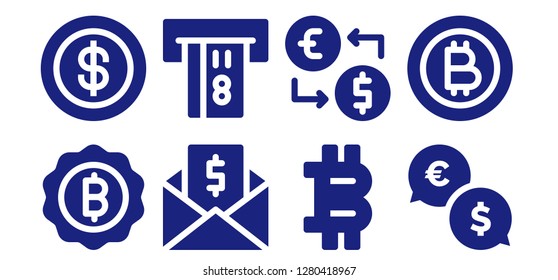  exchange icon set. 8 filled exchange icons. Simple modern icons about  - Bitcoin, Coin, Money, Atm, Money exchange, Exchange