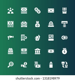 exchange icon set. Collection of 25 filled exchange icons included Exchange, Isotonic, Money, Bank, Coins, Cash machine, Salary, Digital currency, Atm, Bitcoin, Pawn shop, Gold