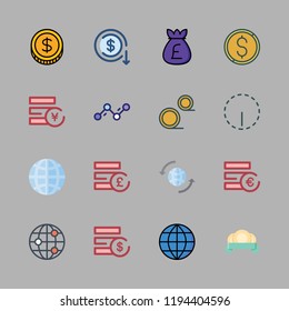 exchange icon set. vector set about line chart, devaluation, money bag and worldwide icons set.