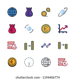 exchange icon set. vector set about coin stack, worldwide, coins and line chart icons set.