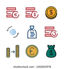 exchange icon set. vector set about coin, coin stack, dollar and worldwide icons set.