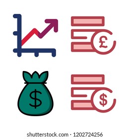 exchange icon set. vector set about pound sterling, dollar, line chart and money bag icons set.