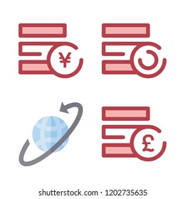 exchange icon set. vector set about worldwide, pound sterling, yen and coins icons set.