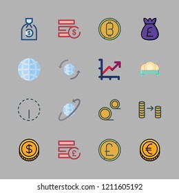 exchange icon set. vector set about options, line chart, money bag and worldwide icons set.