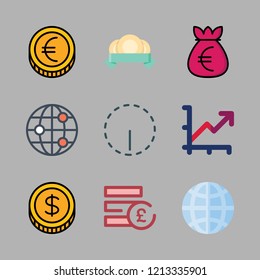 exchange icon set. vector set about options, money bag, line chart and pound sterling icons set.
