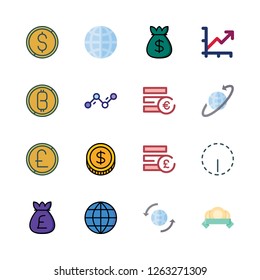 exchange icon set. vector set about pound sterling, euro, options and bitcoin icons set.