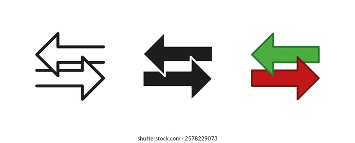 Exchange icon. Transfer arrow vector illustration. Money trading symbol. Change, switch and swap sign. Double direction reverse arrows pictogram. Money flow transaction. Income and expenses concept.