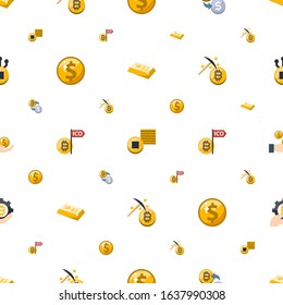 exchange icons pattern seamless. Included editable flat gold bar, Tokens, crypto-exchange, Net Income, Initial Coin Offering, Mining icons. exchange icons for web and mobile.