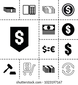 Exchange icons. set of 13 editable filled and outline exchange icons such as money, dollar, auction, dollar down, money exchange