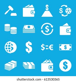 Exchange icons set. set of 16 exchange filled icons such as wallet, Casino chip and money, auction, dollar, money, money exchange