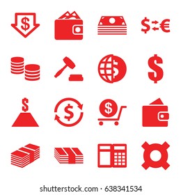 Exchange icons set. set of 16 exchange filled icons such as wallet, dollar down, dollar, auction, money, money exchange, atm, globe dollar