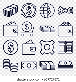 Exchange icons set. set of 16 exchange outline icons such as wallet, dollar, money, money exchange, atm, globe dollar