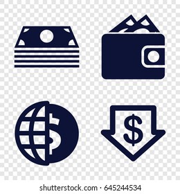 Exchange icons set. set of 4 exchange filled icons such as dollar down, wallet, money