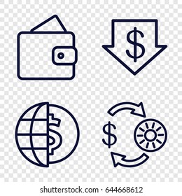Exchange icons set. set of 4 exchange outline icons such as wallet, casino chip and money, dollar down