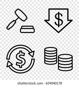Exchange icons set. set of 4 exchange outline icons such as dollar down, auction, money