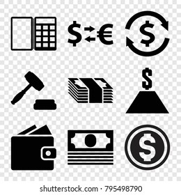 Exchange icons. set of 9 editable filled exchange icons such as money exchange, wallet, auction, dollar, money
