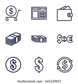 Exchange icons set. set of 9 exchange outline icons such as dollar, money, money exchange, wallet