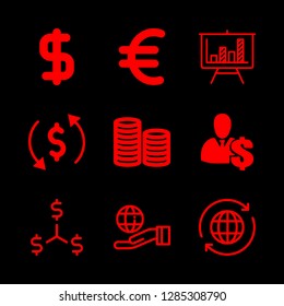 exchange icons set with graph, dollar symbol and worldwide vector set