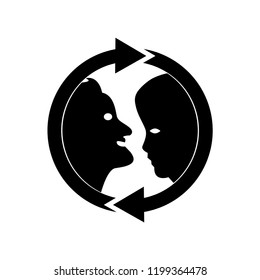 Exchange ideas with arrow and two people